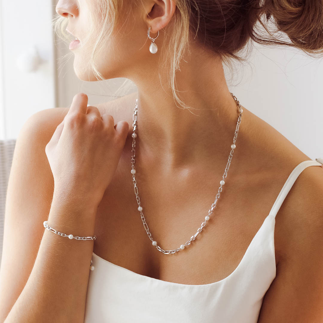 Astoria Figaro Pearl Multi-Way Chain Link Necklace | Sterling Silver Jewellery by Kit Heath