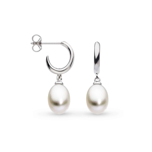Product image of Pebble Pearl Droplet Hoop Earrings by British sterling silver jewellery designer Kit Heath