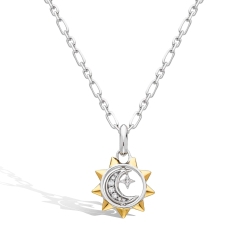 Rhodium Plated Sterling Silver Revival Céleste Sun, Moon & Star Spinner Necklace By Kit Heath