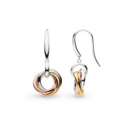 Bevel Trilogy Gold & Rose Gold Drop Earrings by Kit Heath in Rhodium Plated Sterling Silver, 18ct Gold and Rose Gold Plate Detail