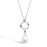 Rhodium Plate Sterling Silver Revival Astoria Pearl Drop 22" Necklace